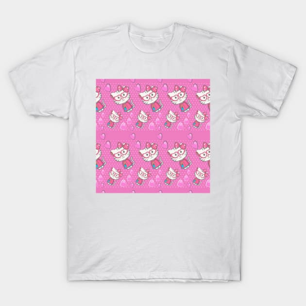 Cute Cat Seamless Patterns T-Shirt by labatchino